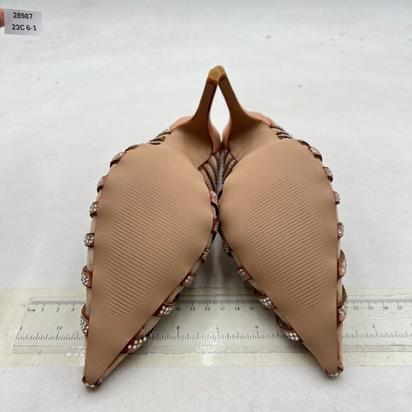 FYS Nude Pointed Toe Slip on Mules Rhinestone Studded Stiletto High Heel Sandals - Picture 7 of 8